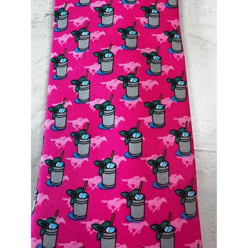 American Lifestyle Mens Pink Mint Julep Horse Racing Kentucky Derby Novelty Tie